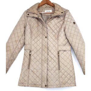 Calvin Klein Womens Medium Hooded Quilted Jacket Beige Winter